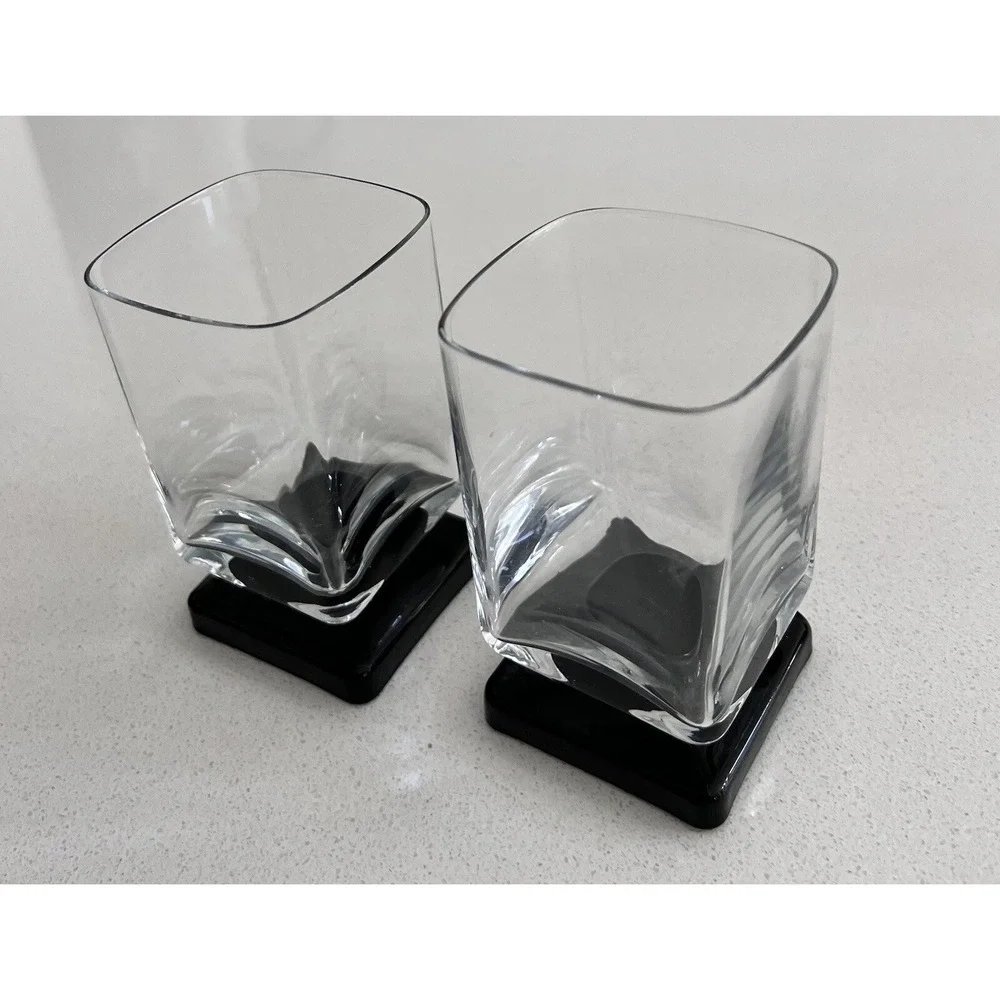 Vtg MCM Di Saronno Square Foot Black Bottom Cordial Bar Glasses Set Of 2